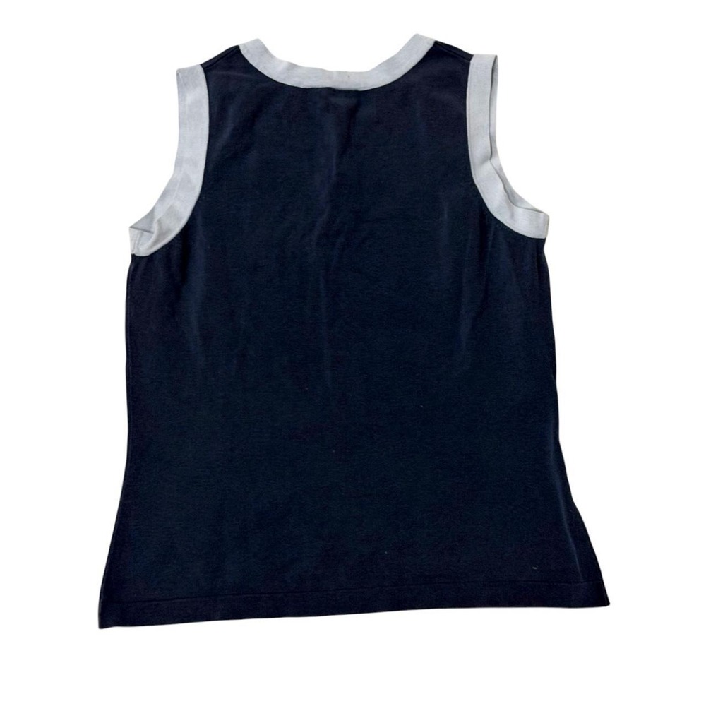 Isaac Mizrahi Navy Silk Blend Contrast Trim Tank Sz M - Picture 3 of 7